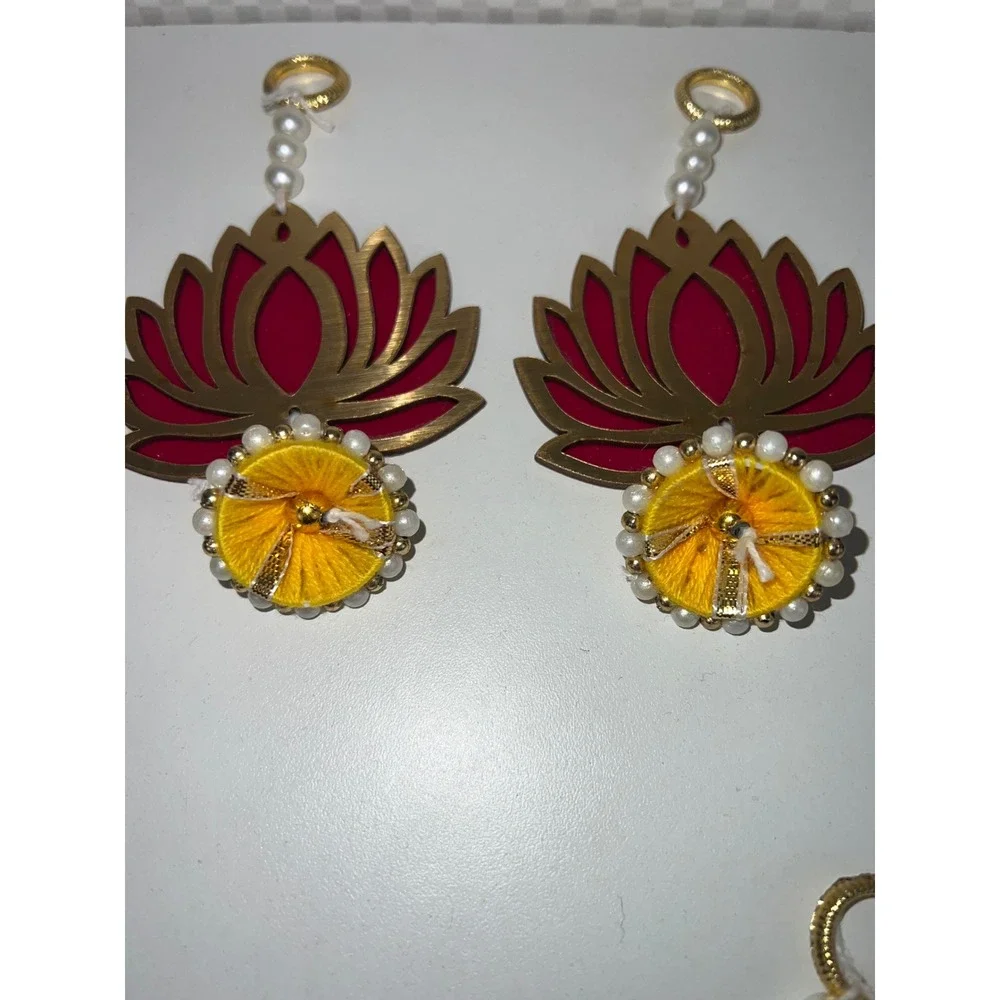 Indian Lotus Tassel Hang Decor Diwali Pooja Wedding Ornate‎ X9 Gold Red Yellow